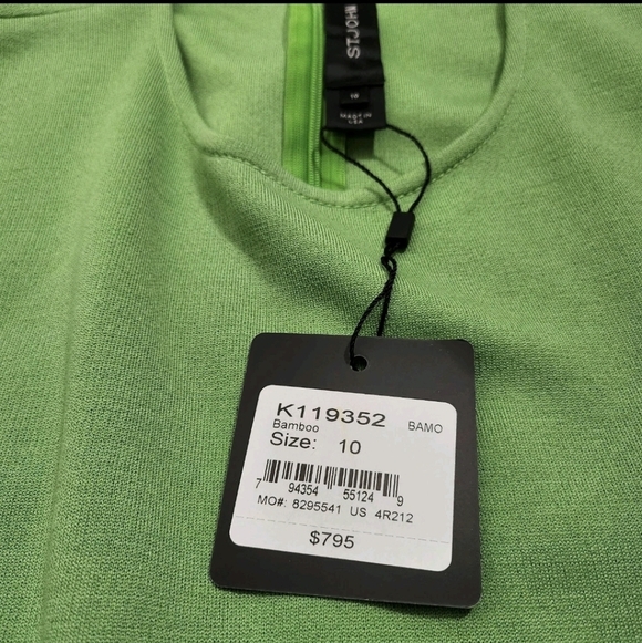 NWT ST. JOHN Bamboo Green Timeless Classy Office Siren Wool Dress MSRP $795 - Picture 10 of 14